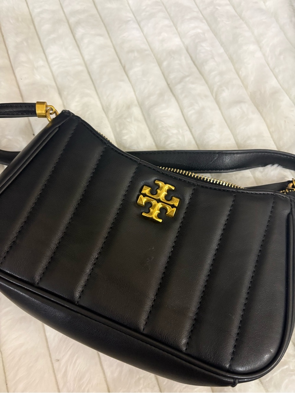 Tory Burch Black Quilted Shoulder Bag with Gold Logo Hardware